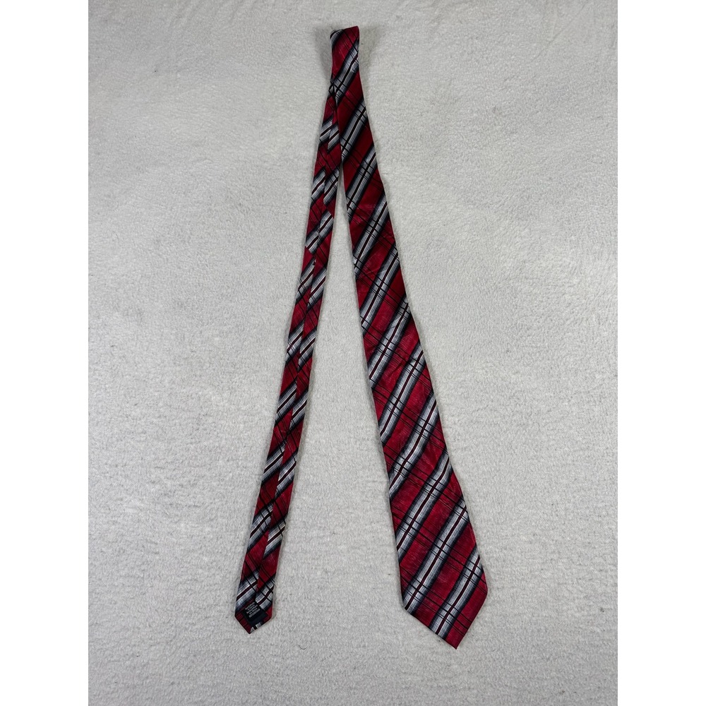 George Silk Necktie Mens OS Red Plaid Excellent Hand Made Woven Classic Tie